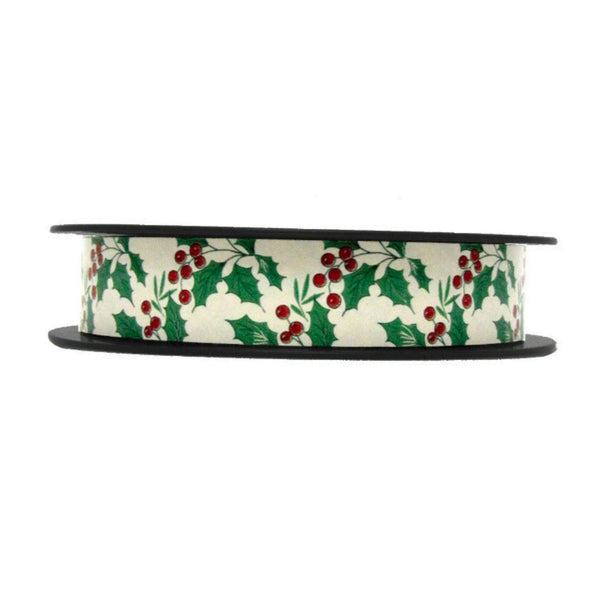 Bobine de bolduc imprimé gui avec dos or 25 mm x 100 m – ruban décoratif festif pour emballages cadeaux et décorations de fin d’année
