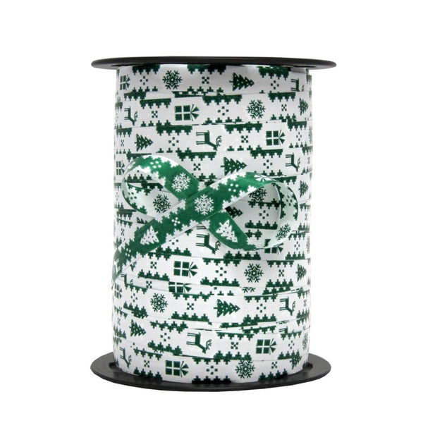 Bobine de bolduc imprimé Noël recto-verso 10 mm x 225 m – ruban décoratif festif pour emballages cadeaux et décorations de fin d’année