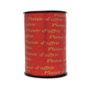 Bobine de bolduc imprimé Plaisir d’offrir rouge et or 10 mm x 225 m – ruban décoratif pour emballages cadeaux et compositions florales