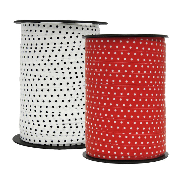 Bobine de bolduc imprimé pois mats 10 mm x 225 m – ruban décoratif pour emballages cadeaux et décorations