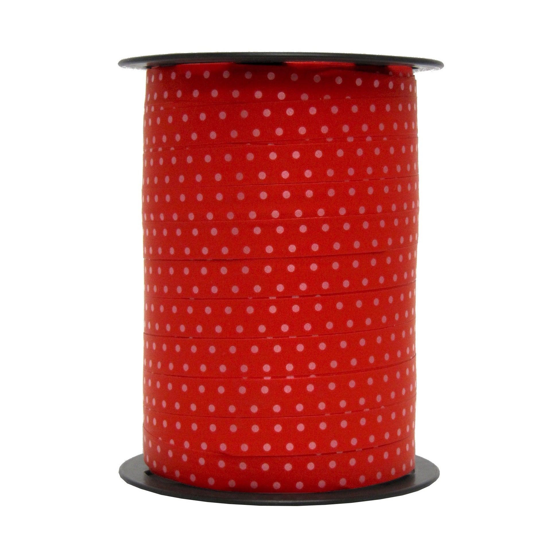 Bobine de bolduc imprimé pois rouge 10 mm x 225 m – ruban décoratif multicolore pour emballages cadeaux et décorations festives