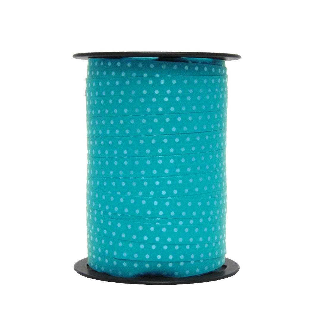 Bobine de bolduc imprimé pois turquoise 10 mm x 225 m – ruban décoratif multicolore pour emballages cadeaux et décorations festives