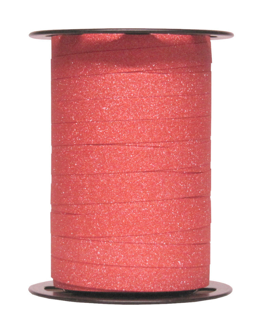 bobine de bolduc pailleté 10 mm x 100 m. Disponible en rouge scintillant