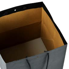 Cabas kraft noir intense 175 g/m² avec poignées papier et fond cartonné, cube, élégant et recyclable.