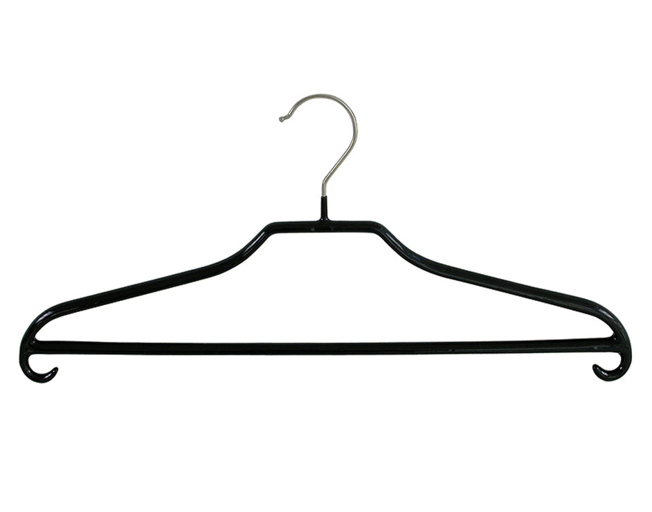 Cintre métal noir anti-glisse avec barre et crochet pour boutique