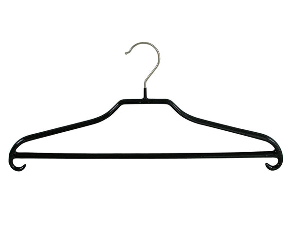 Cintre métal noir anti-glisse avec barre et crochet pour boutique