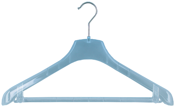 Cintre plastique transparent avec barre épaule 2cm pour vêtements en boutique