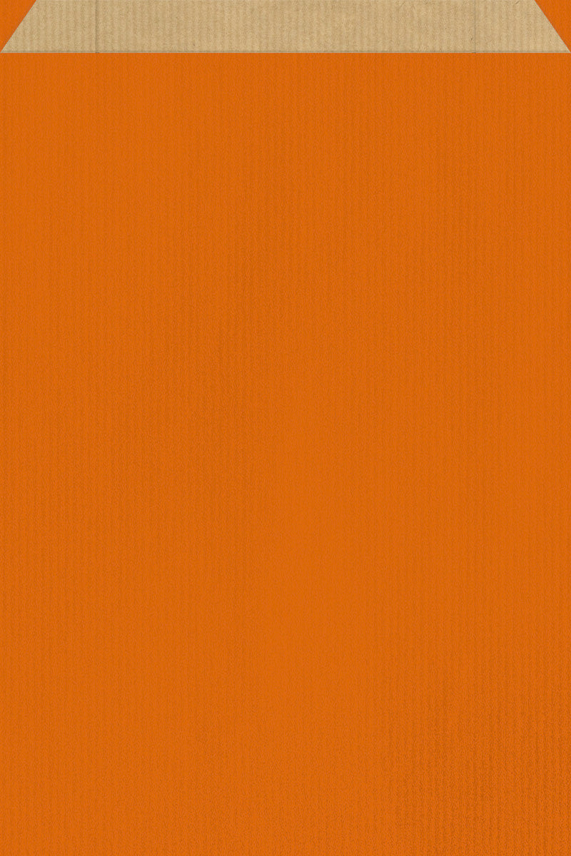 DittaDisplay Pochette papier couleur orange sur kraft brun vergé Orange gefärbte Papierhülle auf braunem Kraftpapier Orange colored paper pouch on brown kraft paper