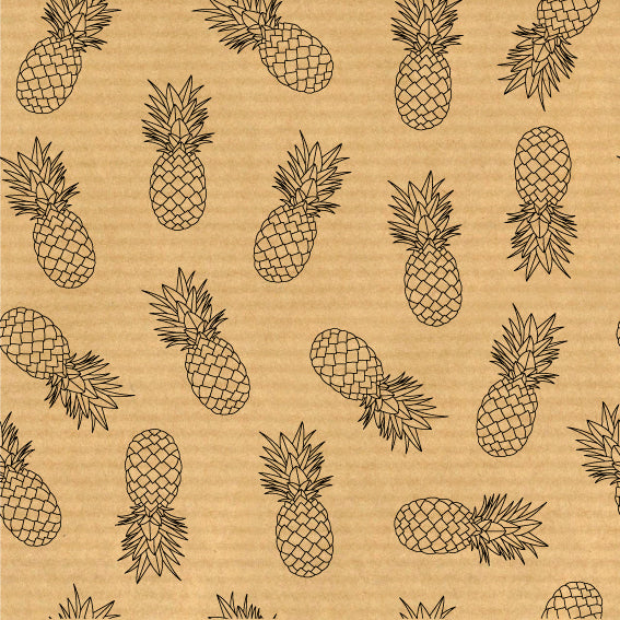DittaDisplay Rouleau papier motif ananas sur kraft brun lisse ou vergé Pineapple pattern paper roll on smooth brown kraft or laid paper Ananas-Motiv-Papierrolle auf glattem Braun oder Büttenkraft