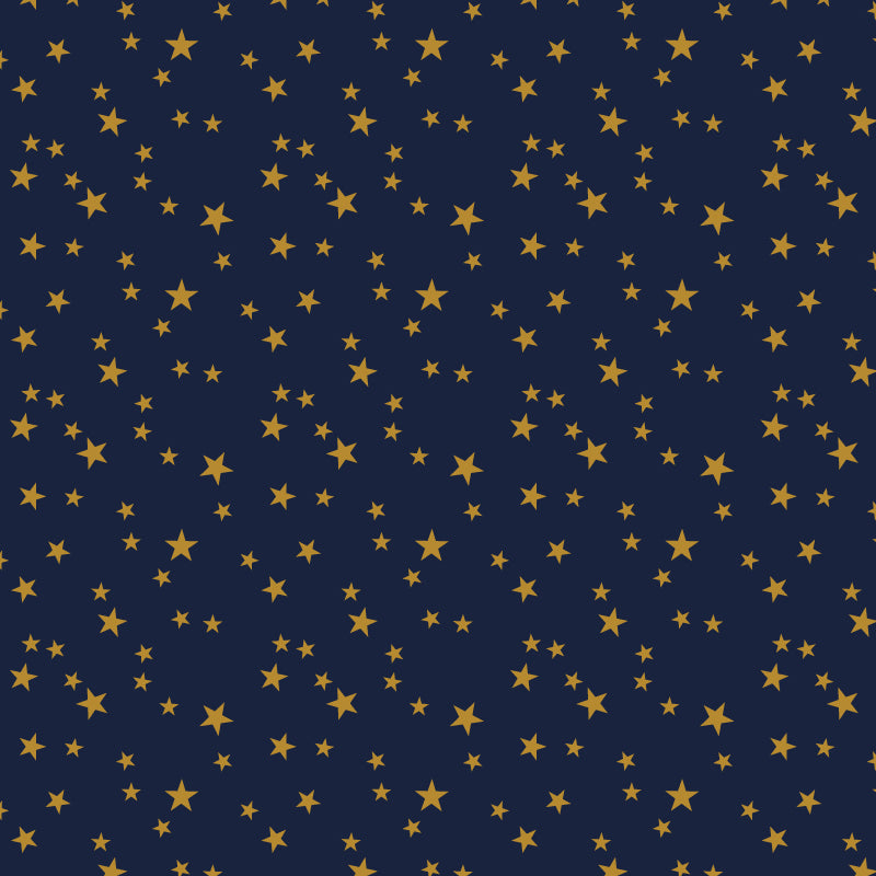 Rouleau papier cadeau de Noël, étoile or sur fond bleu, largeur 0,7 m et longueur 100 m, motifs festifs variés, idéal pour emballages cadeaux professionnels en période de fêtes.