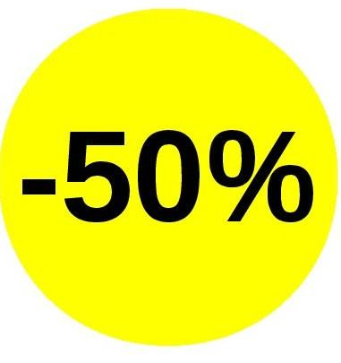 Rouleau de pastilles adhésives jaune fluo -50% Ø 32 mm pour promotions et soldes en magasin – 1000 pièces