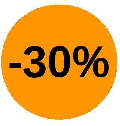Rouleau de pastilles adhésives orange fluo -30% Ø 32 mm pour promotions et soldes en magasin – 1000 pièces