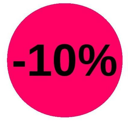 Rouleau de pastilles adhésives rose fluo -10% Ø 32 mm pour promotions et soldes en magasin – 1000 pièces