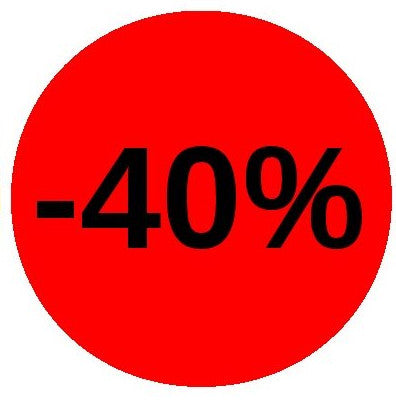 Rouleau de pastilles adhésives rouge fluo -40% Ø 32 mm pour promotions et soldes en magasin – 1000 pièces