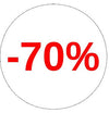 Rouleau de pastilles adhésives blanc impression rouge -70% Ø 32 mm pour promotions et soldes en magasin – 1000 pièces