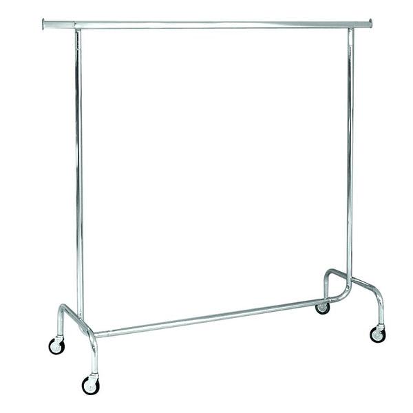 Penderie chromée fixe – support à vêtements avec roulettes Ø 8 cm pour boutiques et showrooms