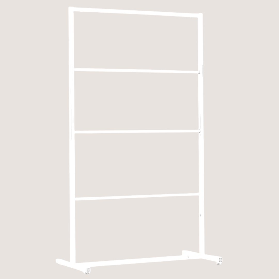 Penderie en métal blanc mat avec 3 barres intermédiaires – présentoir pour maillots de bain et lingerie en boutique