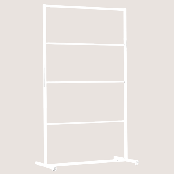 Penderie en métal blanc mat avec 3 barres intermédiaires – présentoir pour maillots de bain et lingerie en boutique