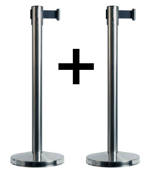Set de 2 poteaux d’accueil rétractables chrome avec sangle nylon 190 cm – solution professionnelle pour files d’attente
