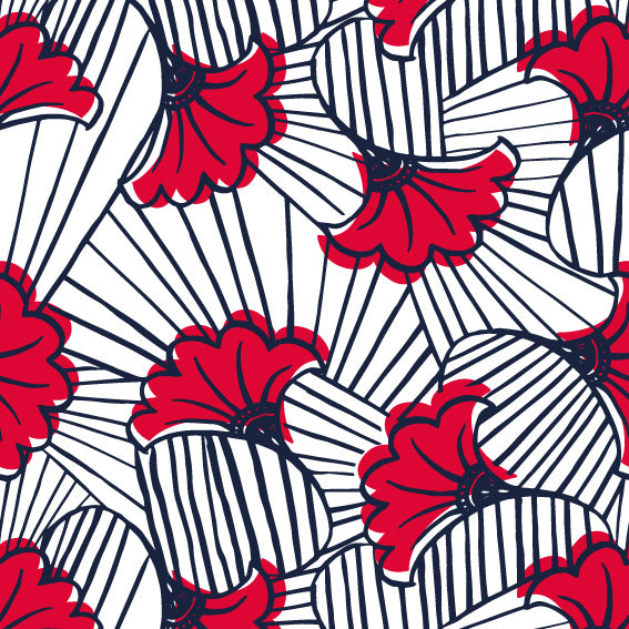 Rouleau de papier cadeau motifs floral rouge, en papier couché 60/90 g recyclable, dimensions 0,7 x 100 m ou 50 m, idéal pour emballages cadeaux professionnels.