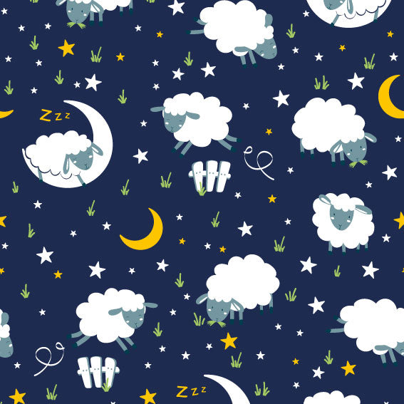 Rouleau de papier cadeau motifs moutons et lune, 0,7 x 100 m, en papier couché 60/90 g recyclable, idéal pour boutiques cadeaux, jouets et papeteries.