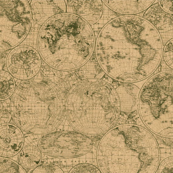 Rouleau de papier kraft brun à motifs mappemonde imprimés, solide et recyclable, idéal pour emballage cadeau, fleuristes et commerces de détail.