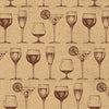 Rouleau de papier kraft brun à motifs verre à pied imprimés, solide et recyclable, idéal pour emballage cadeau, fleuristes et commerces de détail.