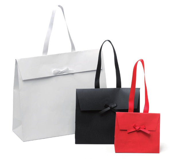 Sac cadeau en papier avec ruban, élégant et pratique pour emballages cadeaux en boutique – plusieurs formats et couleurs disponibles