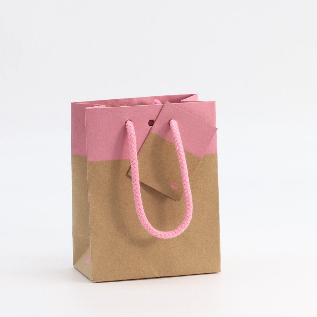 sac kraft naturel 175 g/m² avec impression rose de la collection L’Exceptionnel Line, élégant et robuste, idéal pour boutiques haut de gamme et cadeaux