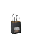 Sac en papier kraft noir avec fenêtre transparente et poignées torsadées, idéal pour mettre en valeur pots ou produits gourmands