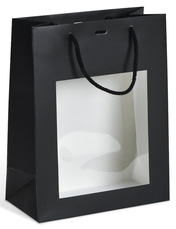 sac vitrine pelliculé noir avec poignées cordelières, collection La Boutique, élégant et solide, idéal pour boutiques de mode, cadeaux et commerces haut de gamme