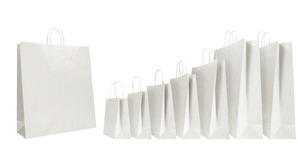 DittaDisplay Retail Solutions - sac kraft blanc poignées torsadées white kraft shopping bag with twisted handles Einkaufstasche Kraft weiß mit gedrehten Griffen