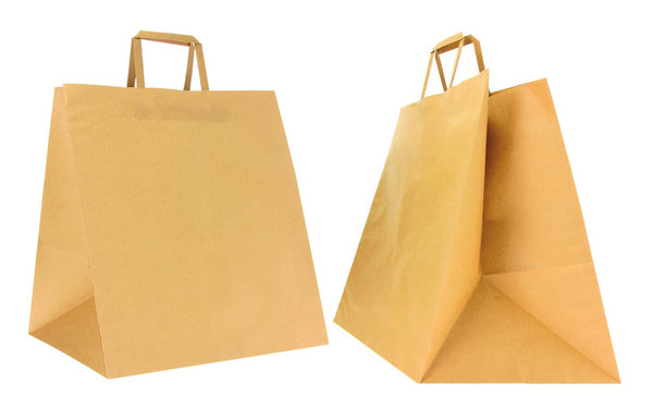 DittaDisplay Retail Solutions - Sac kraft brun papier épais format traiteur fond large et poignées plates Kraftsack braun dickes Papier Feinkostformat breiter Boden und flache Griffe Thick paper brown kraft catering bag with wide bottom and flat handles