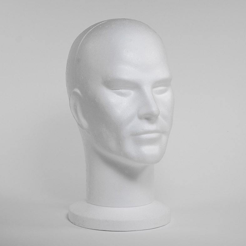 Tête mannequin homme hauteur 33 cm pour présentation accessoires en vitrine